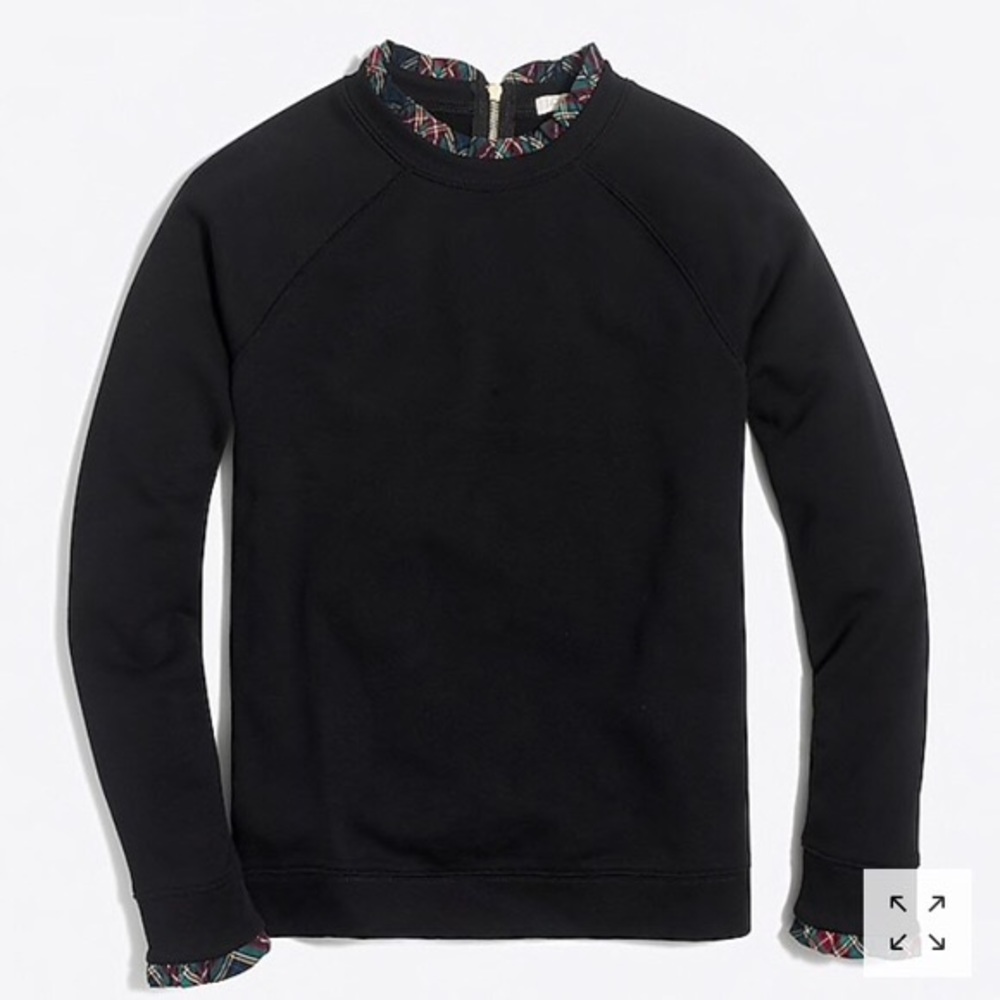J Crew Black Sweater With Tartan Trim